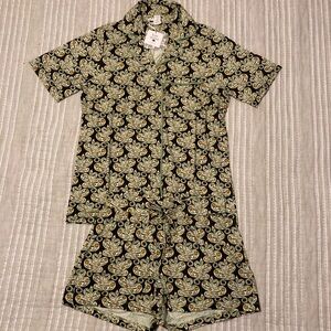 Kate Quinn Black and Cream Paisley Pajama Set